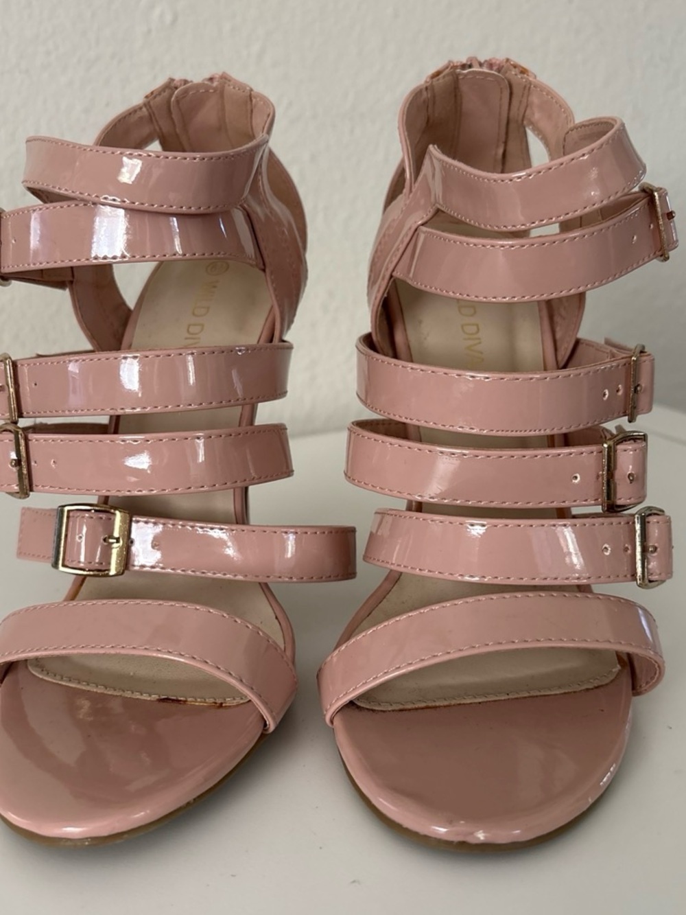 Wild Diva Patent Multi-Strap Heels - Blush Pink